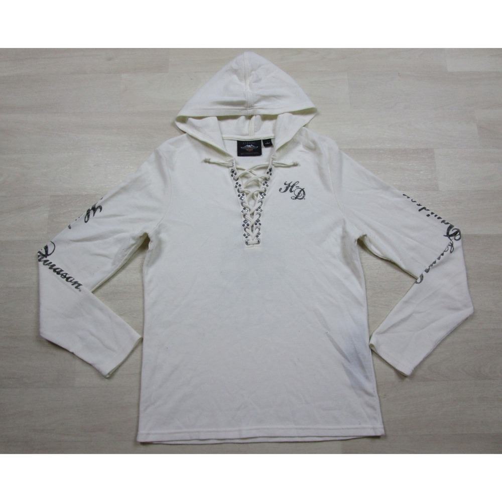 Harley-Davidson Thermal Hoodie Women's (L) Bikercore Embellished Sleeve Hit